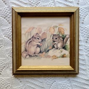 Gold Frame Vintage Fall Print Chipmunk Woodland Animal Autumn